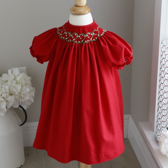 Red Smocked Dress Bishop Luli & Me Size 18 Month Embroidery Like New - Picture 1 of 4